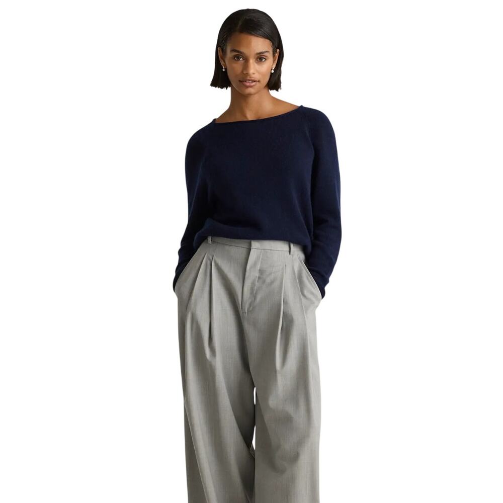 EUC Quince Women's XL Mongolian Cashmere Boatneck Sweater True Navy Blue Y2K